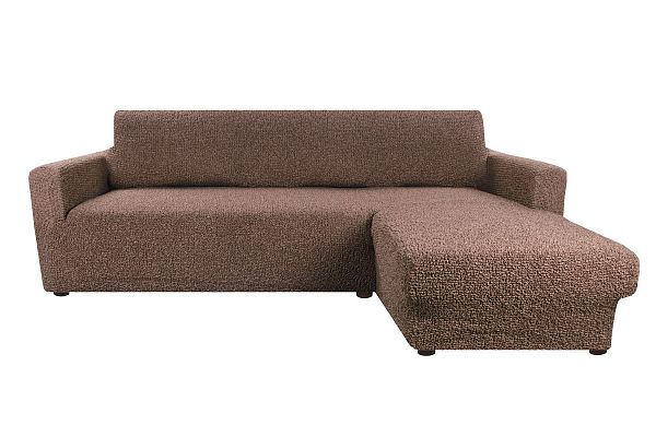 Еврочехол Чехол на угловой диван выступ cправа "Аричиато" Медитеранио коричневый